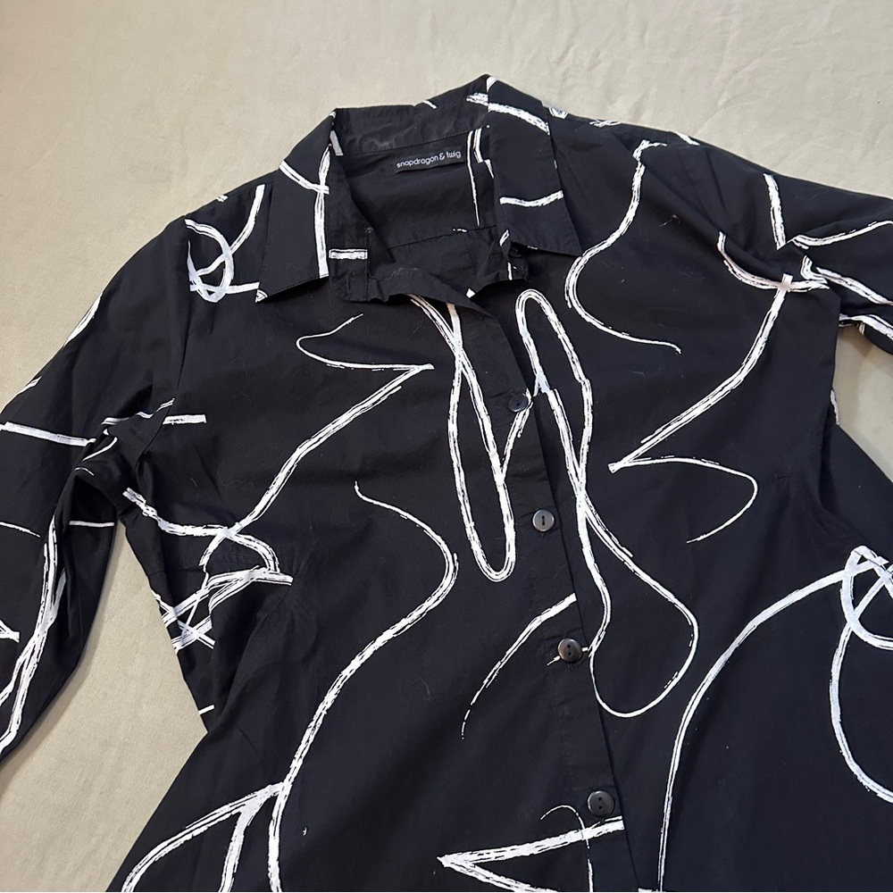 Boutique Cotton Made in India Black and White Women's Mini Dress With Pockets - Picture 2 of 11